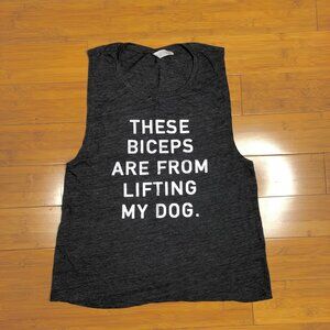 Dog Mom Muscle  Tank Tee Heather Gray Lrg Large Lift Weights Gym Fit Run Puppy